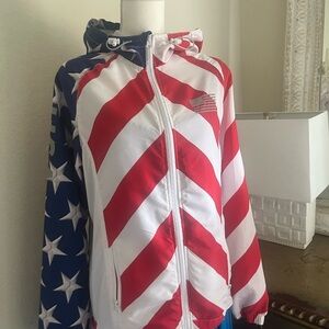Brooklyn Cloth Patriotic Hooded Zip Windbreaker Sz S